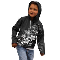 Hawaii Honu Kid Hoodie Polynesian Curves Plumeria Grayscale - Polynesian Pride