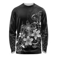 Hawaii Honu Long Sleeve Shirt Polynesian Curves Plumeria Grayscale - Polynesian Pride