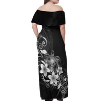 Hawaii Honu Off Shoulder Maxi Dress Polynesian Curves Plumeria Grayscale - Polynesian Pride
