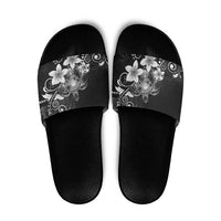 Hawaii Honu Slide Sandals Polynesian Curves Plumeria Grayscale - Polynesian Pride