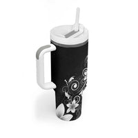 Hawaii Honu Tumbler With Handle Polynesian Curves Plumeria Grayscale - Polynesian Pride