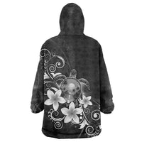 Hawaii Honu Wearable Blanket Hoodie Polynesian Curves Plumeria Grayscale - Polynesian Pride