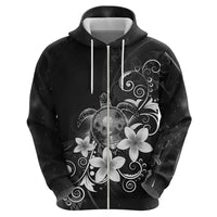 Hawaii Honu Zip Hoodie Polynesian Curves Plumeria Grayscale - Polynesian Pride