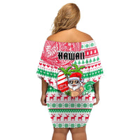 Hawaii Christmas Off Shoulder Short Dress Santa Claus Surf Mele Kalikimaka LT05 - Polynesian Pride