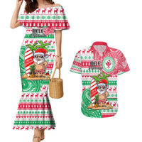 Personalized Hawaii Christmas Couples Matching Mermaid Dress and Hawaiian Shirt Santa Claus Surf Mele Kalikimaka LT05 Red - Polynesian Pride