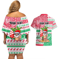 Personalized Hawaii Christmas Couples Matching Off Shoulder Short Dress and Hawaiian Shirt Santa Claus Surf Mele Kalikimaka LT05 - Polynesian Pride