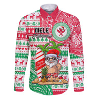 Personalized Hawaii Christmas Family Matching Puletasi Dress and Hawaiian Shirt Santa Claus Surf Mele Kalikimaka LT05 Dad's Shirt - Long Sleeve Red - Polynesian Pride