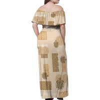 Vintage Lapita Family Matching Off Shoulder Maxi Dress and Hawaiian Shirt Iconic Double Face Pattern Beige