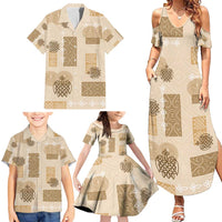 Vintage Lapita Family Matching Summer Maxi Dress and Hawaiian Shirt Iconic Double Face Pattern Beige