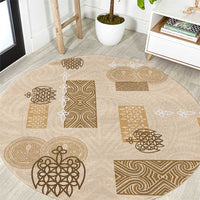 Vintage Lapita Round Carpet Iconic Double Face Pattern Beige