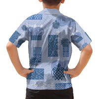 Vintage Lapita Family Matching Long Sleeve Bodycon Dress and Hawaiian Shirt Iconic Double Face Pattern Blue