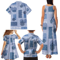 Vintage Lapita Family Matching Tank Maxi Dress and Hawaiian Shirt Iconic Double Face Pattern Blue