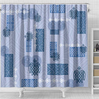 Vintage Lapita Shower Curtain Iconic Double Face Pattern Blue
