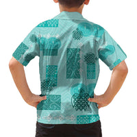 Vintage Lapita Family Matching Long Sleeve Bodycon Dress and Hawaiian Shirt Iconic Double Face Pattern Turquoise LT05