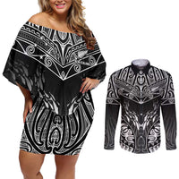 Custom New Zealand Fishing Couples Matching Off Shoulder Short Dress and Long Sleeve Button Shirt Aotearoa Maori Koru - Polynesian Pride