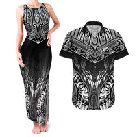 Custom New Zealand Fishing Couples Matching Tank Maxi Dress and Hawaiian Shirt Aotearoa Maori Koru LT05 Black - Polynesian Pride