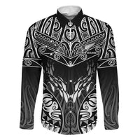 Custom New Zealand Fishing Family Matching Off Shoulder Maxi Dress and Hawaiian Shirt Aotearoa Maori Koru LT05 Dad's Shirt - Long Sleeve Black - Polynesian Pride