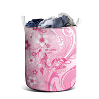 Memorial Pink Breast Cancer Awareness Laundry Basket Plumeria Floral Tribal Pattern - Polynesian Pride