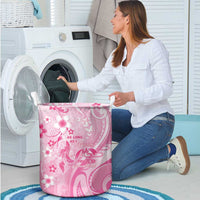 Memorial Pink Breast Cancer Awareness Laundry Basket Plumeria Floral Tribal Pattern - Polynesian Pride