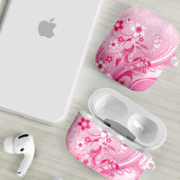 Memorial Pink Breast Cancer Awareness AirPods Case Plumeria Floral Tribal Pattern - Polynesian Pride