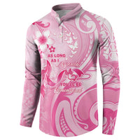 Personalised Memorial Pink Breast Cancer Awareness Button Sweatshirt Plumeria Floral Tribal Pattern - Polynesian Pride