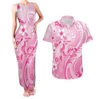 Personalised Memorial Pink Breast Cancer Awareness Couples Matching Tank Maxi Dress and Hawaiian Shirt Plumeria Floral Tribal Pattern LT05 Pink - Polynesian Pride