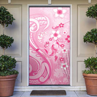 Personalised Memorial Pink Breast Cancer Awareness Door Cover Plumeria Floral Tribal Pattern - Polynesian Pride