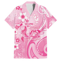 Personalised Memorial Pink Breast Cancer Awareness Family Matching Mermaid Dress and Hawaiian Shirt Plumeria Floral Tribal Pattern LT05 Dad's Shirt - Short Sleeve Pink - Polynesian Pride