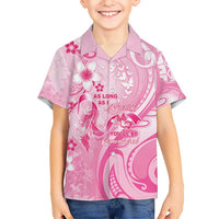 Personalised Memorial Pink Breast Cancer Awareness Family Matching Mermaid Dress and Hawaiian Shirt Plumeria Floral Tribal Pattern LT05 Son's Shirt Pink - Polynesian Pride