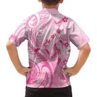 Personalised Memorial Pink Breast Cancer Awareness Family Matching Off The Shoulder Long Sleeve Dress and Hawaiian Shirt Plumeria Floral Tribal Pattern LT05 - Polynesian Pride
