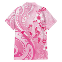 Personalised Memorial Pink Breast Cancer Awareness Family Matching Off Shoulder Maxi Dress and Hawaiian Shirt Plumeria Floral Tribal Pattern LT05 - Polynesian Pride