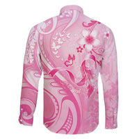 Personalised Memorial Pink Breast Cancer Awareness Family Matching Off Shoulder Maxi Dress and Hawaiian Shirt Plumeria Floral Tribal Pattern - Polynesian Pride