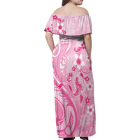 Personalised Memorial Pink Breast Cancer Awareness Family Matching Off Shoulder Maxi Dress and Hawaiian Shirt Plumeria Floral Tribal Pattern LT05 - Polynesian Pride