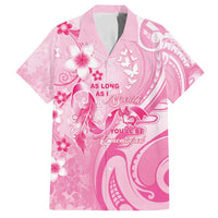 Personalised Memorial Pink Breast Cancer Awareness Family Matching Puletasi and Hawaiian Shirt Plumeria Floral Tribal Pattern LT05 Dad's Shirt - Short Sleeve Pink - Polynesian Pride