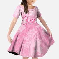 Personalised Memorial Pink Breast Cancer Awareness Family Matching Summer Maxi Dress and Hawaiian Shirt Plumeria Floral Tribal Pattern LT05 Daughter's Dress Pink - Polynesian Pride