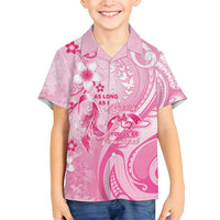 Personalised Memorial Pink Breast Cancer Awareness Family Matching Summer Maxi Dress and Hawaiian Shirt Plumeria Floral Tribal Pattern LT05 Son's Shirt Pink - Polynesian Pride