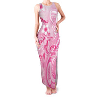 Personalised Memorial Pink Breast Cancer Awareness Family Matching Tank Maxi Dress and Hawaiian Shirt Plumeria Floral Tribal Pattern LT05 Mom's Dress Pink - Polynesian Pride