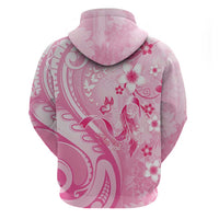 Personalised Memorial Pink Breast Cancer Awareness Hoodie Plumeria Floral Tribal Pattern - Polynesian Pride