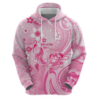 Personalised Memorial Pink Breast Cancer Awareness Hoodie Plumeria Floral Tribal Pattern - Polynesian Pride