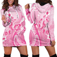Personalised Memorial Pink Breast Cancer Awareness Hoodie Dress Plumeria Floral Tribal Pattern - Polynesian Pride