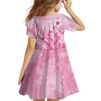 Personalised Memorial Pink Breast Cancer Awareness Kid Short Sleeve Dress Plumeria Floral Tribal Pattern - Polynesian Pride