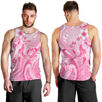 Personalised Memorial Pink Breast Cancer Awareness Men Tank Top Plumeria Floral Tribal Pattern - Polynesian Pride