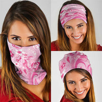 Memorial Pink Breast Cancer Awareness Neck Gaiter Plumeria Floral Tribal Pattern - Polynesian Pride
