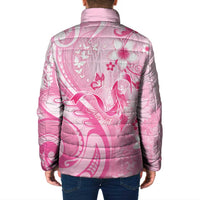 Personalised Memorial Pink Breast Cancer Awareness Padded Jacket Plumeria Floral Tribal Pattern - Polynesian Pride