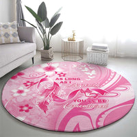 Memorial Pink Breast Cancer Awareness Round Carpet Plumeria Floral Tribal Pattern - Polynesian Pride