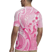 Personalised Memorial Pink Breast Cancer Awareness Rugby Jersey Plumeria Floral Tribal Pattern - Polynesian Pride