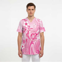 Personalised Memorial Pink Breast Cancer Awareness Scrub Top Plumeria Floral Tribal Pattern - Polynesian Pride