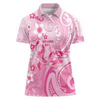Personalised Memorial Pink Breast Cancer Awareness Women Polo Shirt Plumeria Floral Tribal Pattern LT05 Female Pink - Polynesian Pride