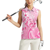 Personalised Memorial Pink Breast Cancer Awareness Women Sleeveless Polo Shirt Plumeria Floral Tribal Pattern - Polynesian Pride