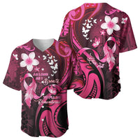 Personalised Memorial Breast Cancer Awareness Baseball Jersey Plumeria Floral Tribal Pattern - Polynesian Pride